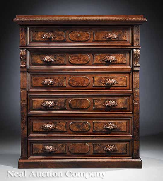 Appraisal: An American Renaissance Carved and Burled Walnut Chest of Drawers