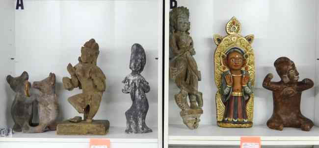 Appraisal: Lot ethnic figures including wood and pottery Some damage ''