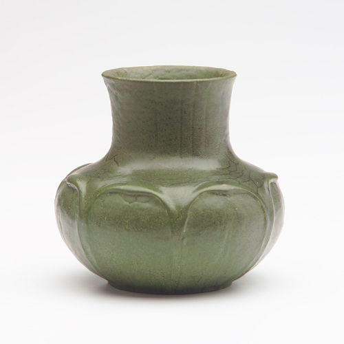 Appraisal: GRUEBY Squat vase its bulbous base covered with rounded leaves