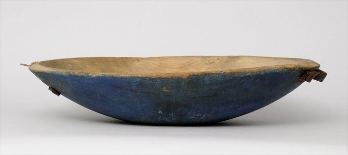 Appraisal: BLUE-PAINTED OVAL BOWL WITH LEATHER HANDLES to in