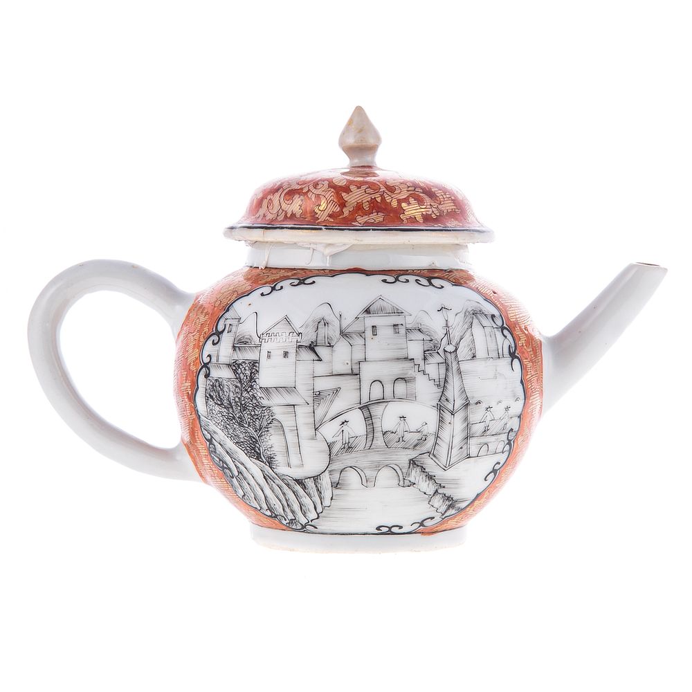 Appraisal: Rare Chinese Export European Scene Teapot Circa - globular teapot