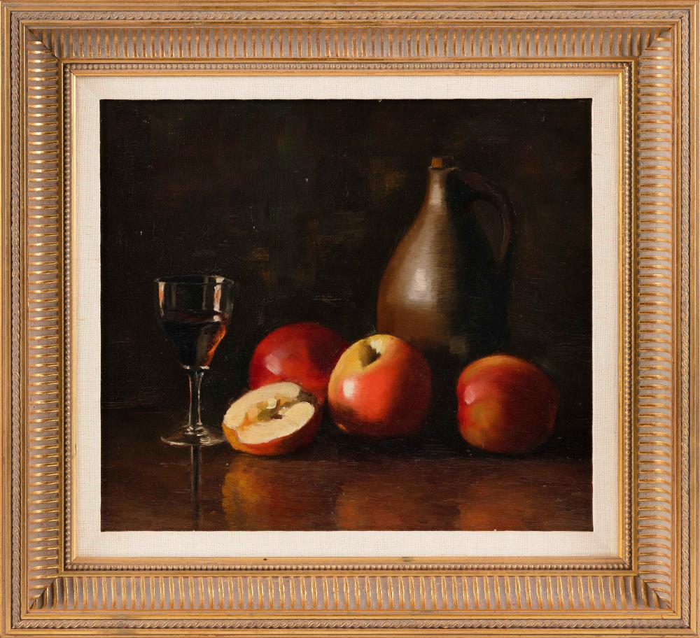 Appraisal: AMERICAN SCHOOL TH CENTURY STILL LIFE OF APPLES A WINEGLASS