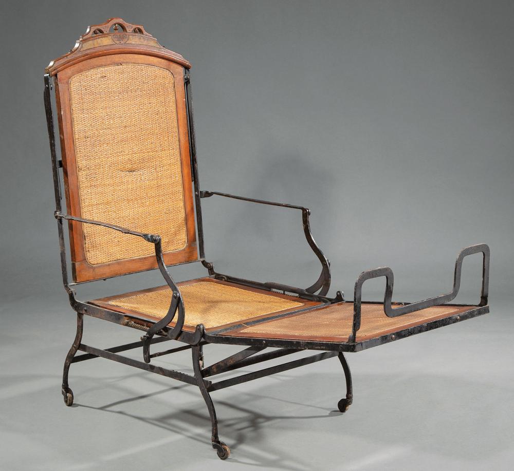 Appraisal: American Innovative Iron and Walnut Folding Invalid Chair th c