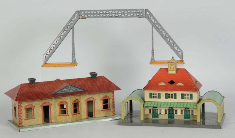 Appraisal: Lot of Early Train Accessories Description German Tinplate Includes a