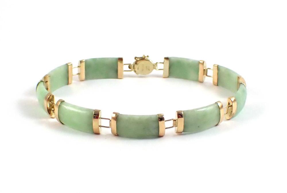 Appraisal: CHINESE JADE AND FOURTEEN KARAT GOLD BRACELET The - bracelet