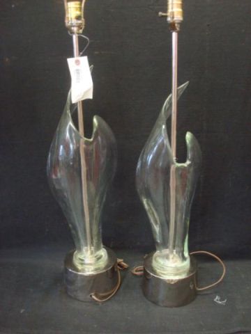 Appraisal: Pair Midcentury Glass and Chrome Lamps probably Italian Dimensions Condition