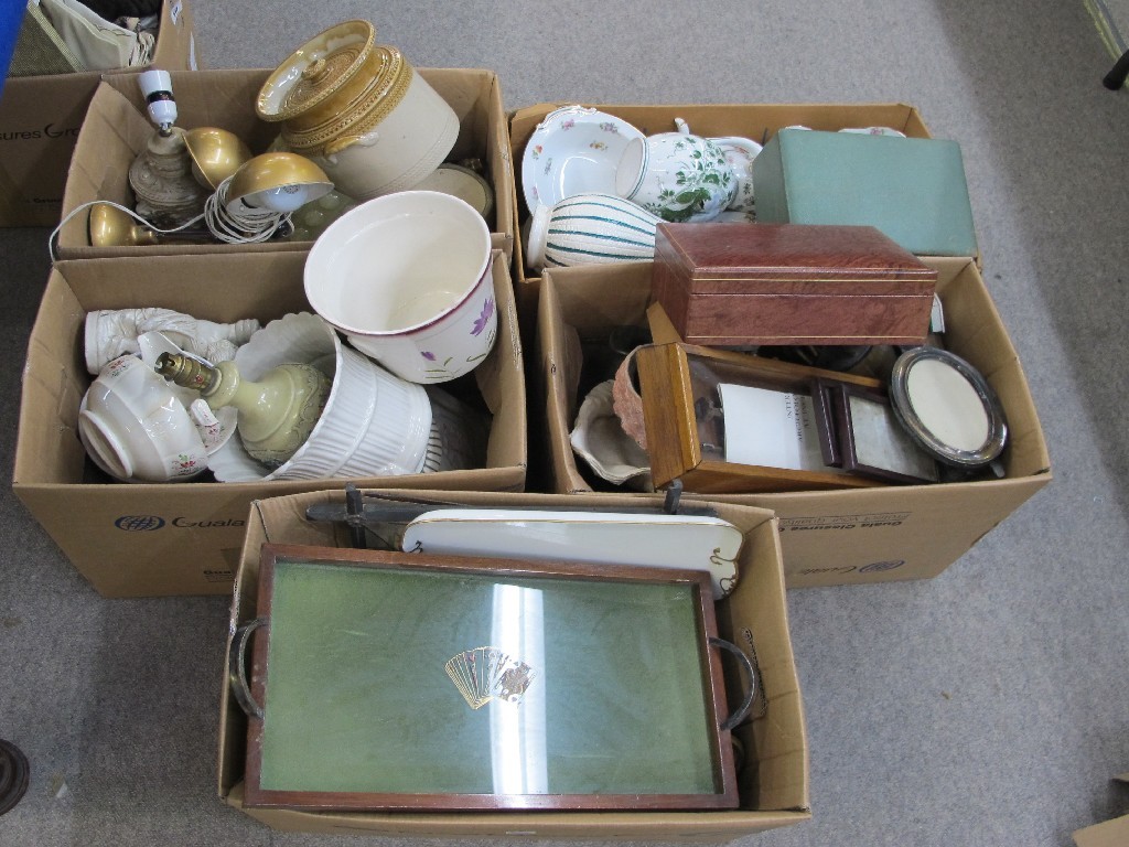 Appraisal: Five boxes of bric-a-brac - ceramics silver photoframe lamps etc