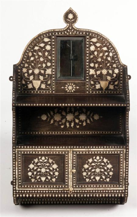 Appraisal: An Indian hardwood and bone inlaid wall cabinet the whole