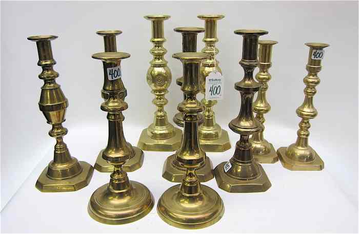 Appraisal: COLLECTION OF FIVE PAIR BRASS CANDLESTICKS pieces assorted styles Heights