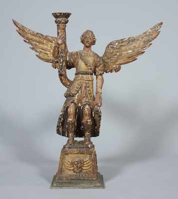 Appraisal: A Carved Wood Angel Figure th th Century The large