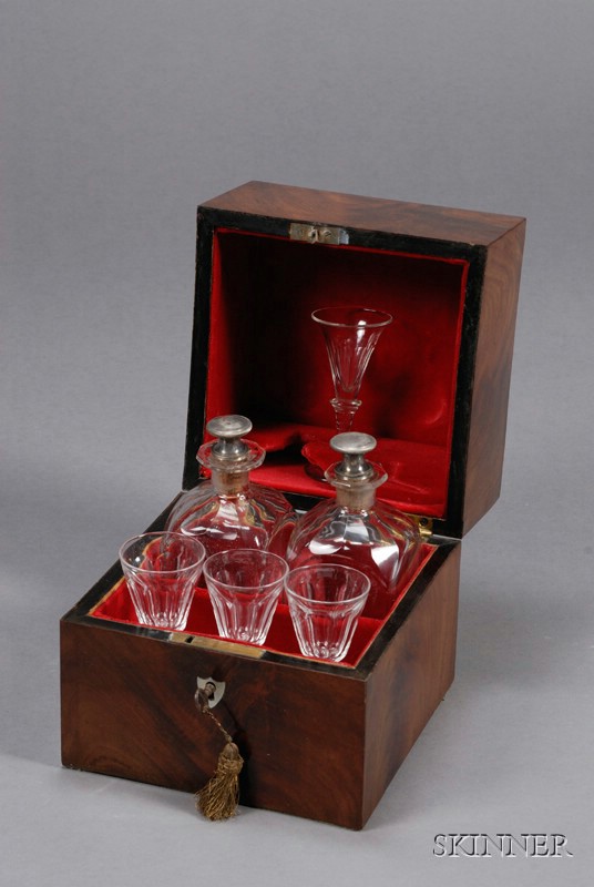 Appraisal: Victorian Mahogany Cased Two-Bottle Cordial Set mid-late th century the