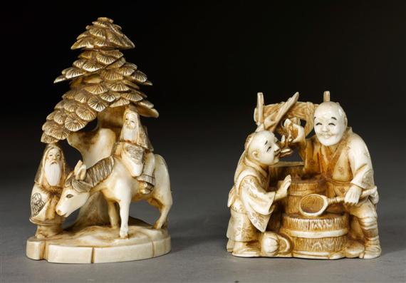 Appraisal: TWO OKIMONOS Japan Meiji period height and cm Ivory partly