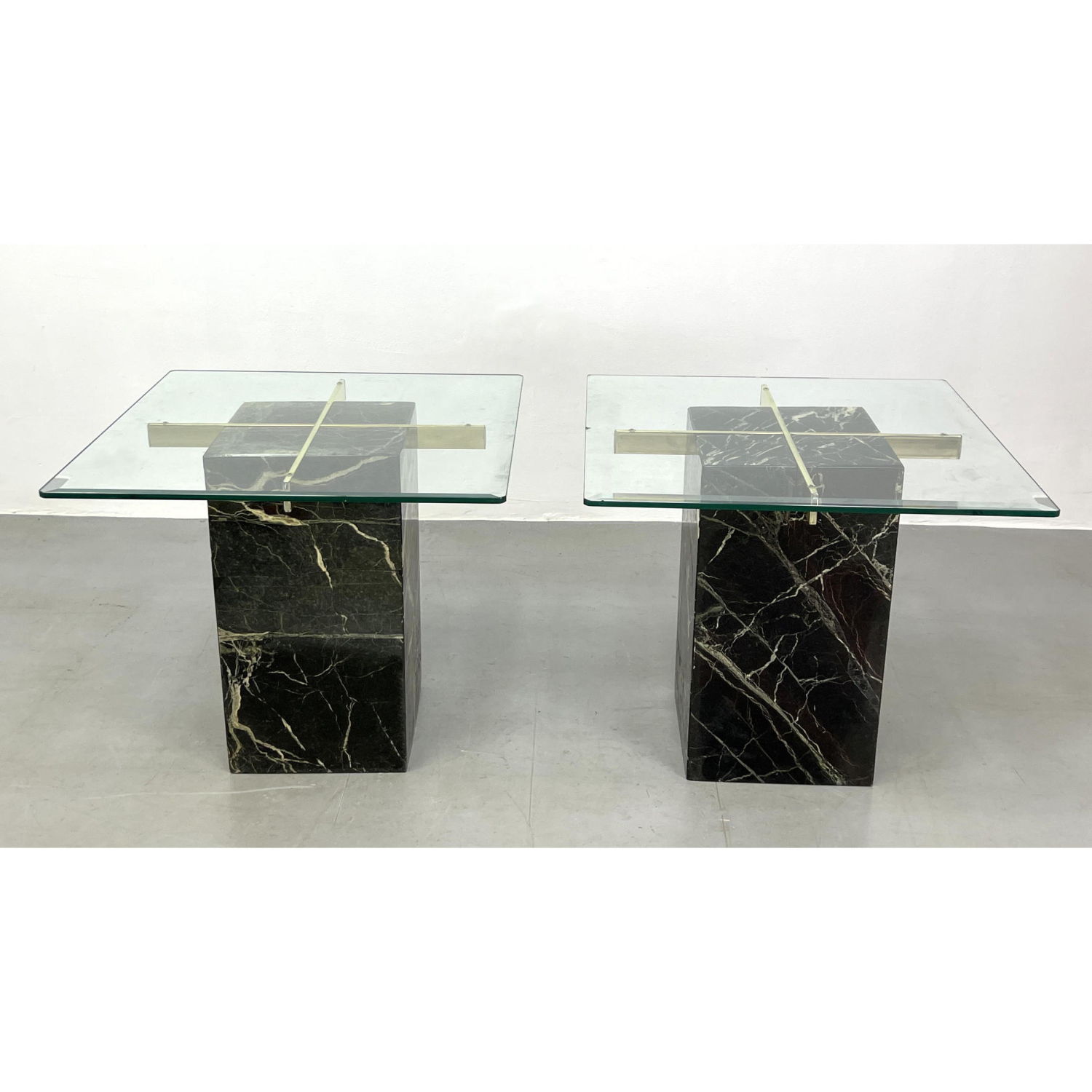 Appraisal: Pair ARTEDI marble and brass side tables Dimensions H inches