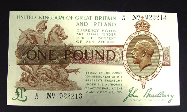 Appraisal: United Kingdom and Ireland one pound note signed John Bradbury