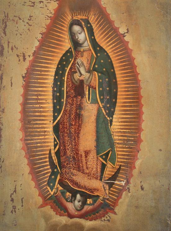 Appraisal: MEXICAN SCHOOL th century THE VIRGIN OF GUADALUPE oil on