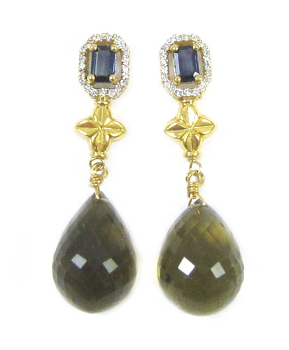 Appraisal: PAIR OF SAPPHIRE AND GREEN QUARTZ EARRINGS each with round-cut