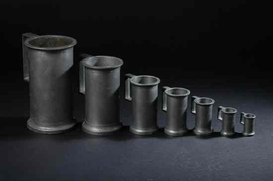 Appraisal: SEVEN FRENCH PEWTER MEASURES th century Including litre demi-litre double