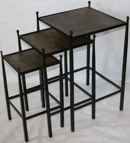 Appraisal: SET OF MID-CENTURY MODERN TH WROUGHTIRON AND SLATE NESTING TABLES