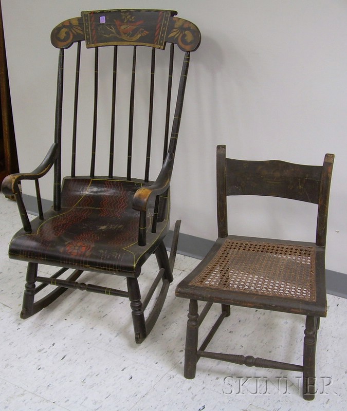 Appraisal: Painted and Stencil Decorated Boston Rocker and a Thumb-back Side