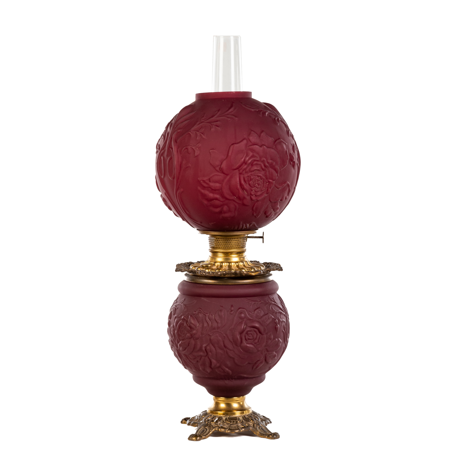 Appraisal: VICTORIAN RUBY RED SATIN GLASS LAMP Second half th century