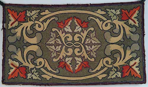 Appraisal: HOOKED RUG WITH LEAF DESIGN Gray background having red and