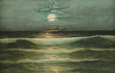 Appraisal: American School th Century Moonlit sailboats Oil on canvas unsigned