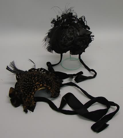 Appraisal: Pair of black antique hats - mourning Hat decorated with