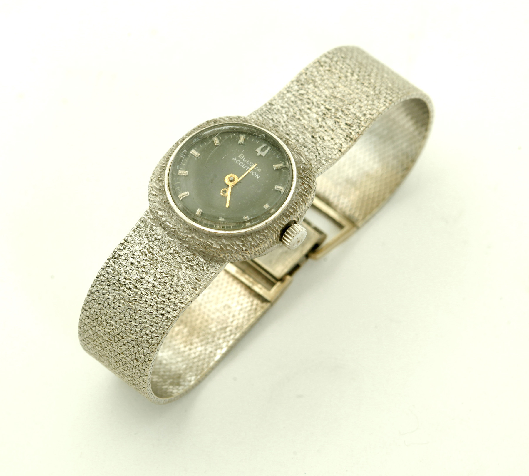 Appraisal: BULOVA ACCUTRON GOLD LADIES WRISTWATCH Circa k white gold grey