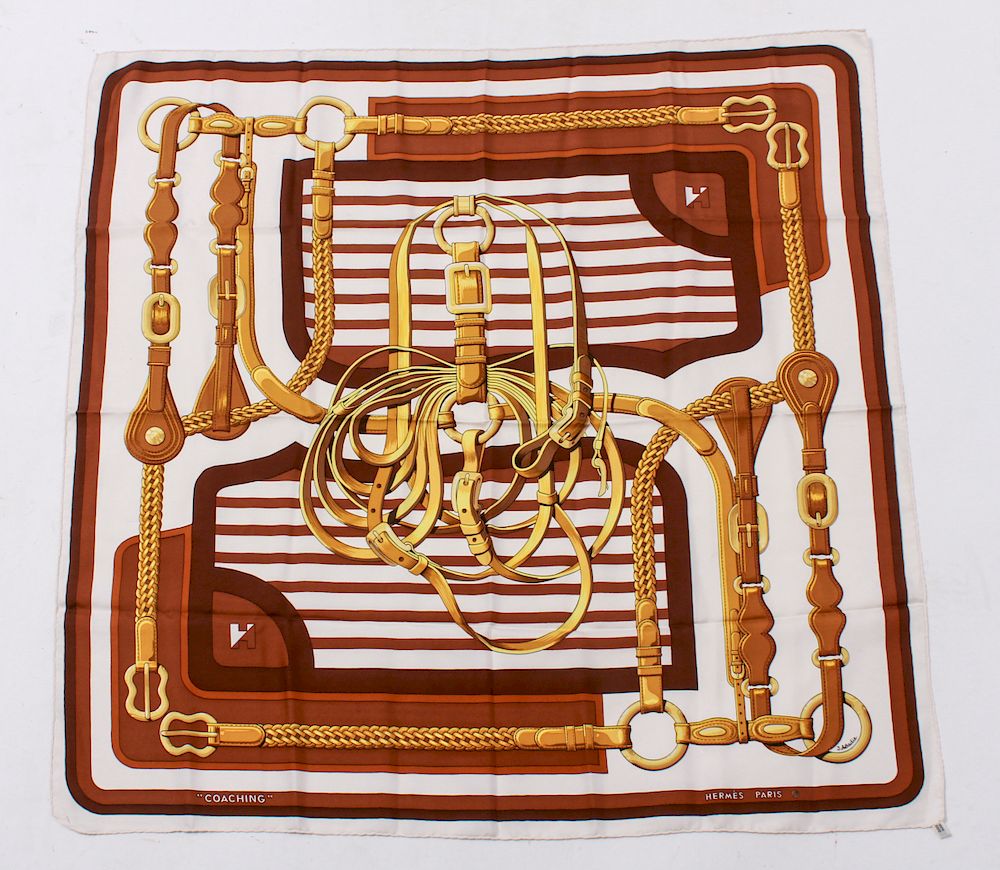 Appraisal: Hermes Coaching Silk Scarf Hermes silk scarf Coaching original design