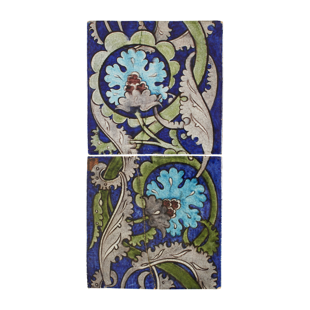 Appraisal: WILLIAM DE MORGAN - TWO 'PERSIAN FLOWERING FOLIAGE' PATTERN TILES