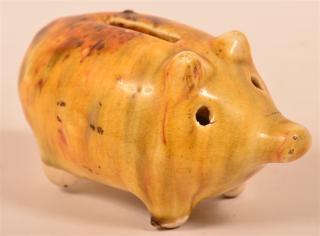 Appraisal: Polychrome Mottle Glazed Earthenware Pig Form Still Bank h x