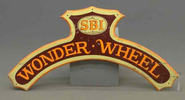 Appraisal: Vintage day glow painted ''SBI Wonder Wheel'' sign '' W