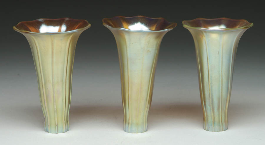 Appraisal: THREE CONTEMPORARY LILY SHADES Nicely ribbed shades have perfectly matched