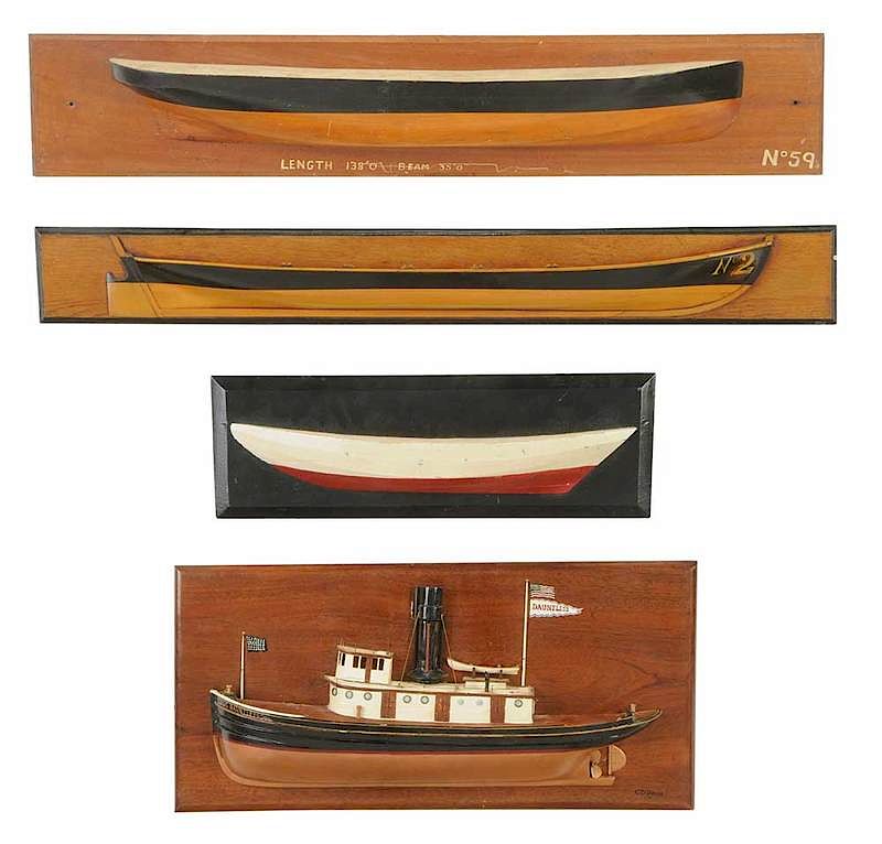 Appraisal: Four Wood Half Hull Ship Models th century model of