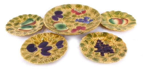 Appraisal: A Sarreguemines of France pottery dessert service comprising fruit serving