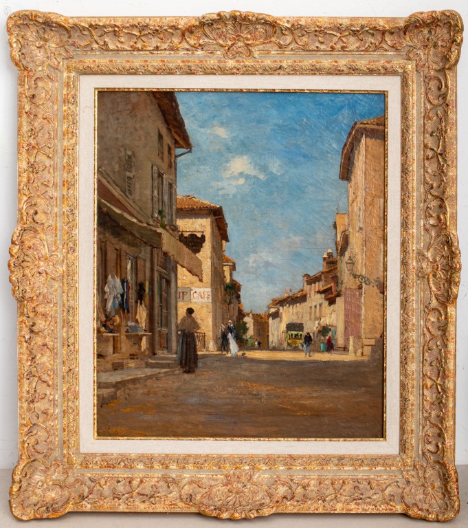 Appraisal: CHARLES LAPOSTOLET VILLAGE STREET OIL ON CANVAS Charles Lapostolet French