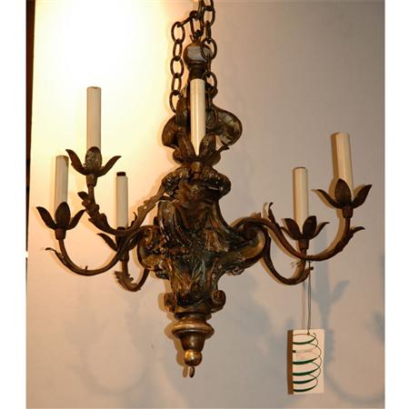 Appraisal: German Rococo Style Polychrome Wood Six-Light Chandelier Estimate -