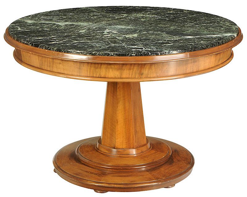 Appraisal: Neoclassical Walnut Marble Top Center Table Continental th century vertigrated