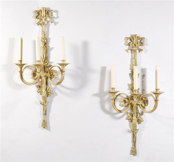 Appraisal: A PAIR OF LARGE WALL LIGHTS in Louis XVI style