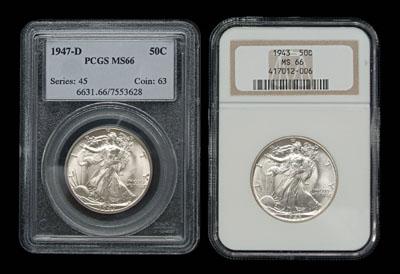 Appraisal: Two BU Walking Liberty half dollars NGC slabbed and graded