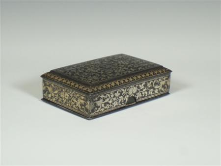 Appraisal: A th century Persian inlaid steel box of rectangular form