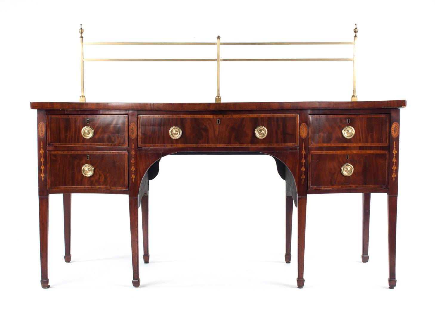 Appraisal: George III inlaid mahogany serpentine sideboard circa brass gallery single