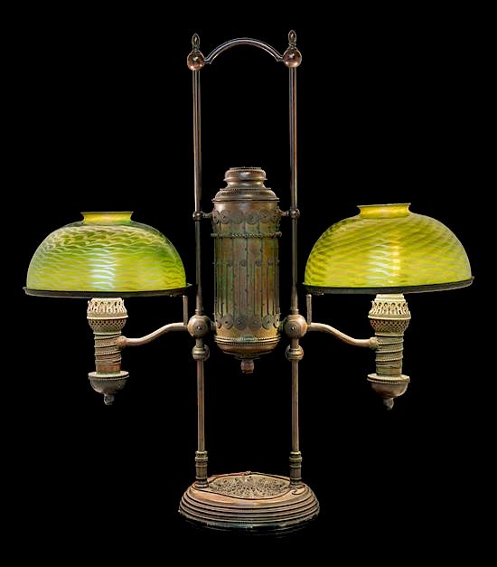 Appraisal: Tiffany Studios American Early th Century Student Lamp having Damascene