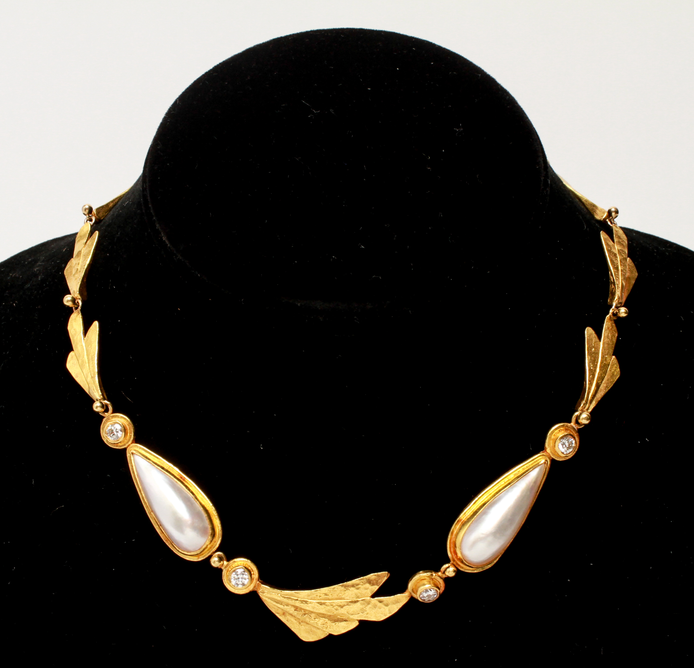 Appraisal: COPPELMAN K K GOLD DIAMONDS PEARLS NECKLACE Ross Coppelman high