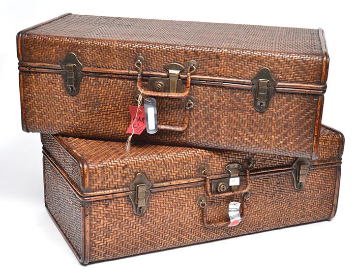 Appraisal: A PAIR OF WICKER SUITCASES X X CMS