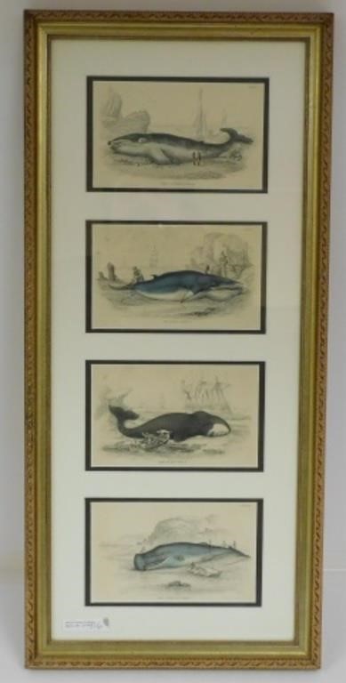 Appraisal: TH CENTURY FOUR WHALING COLORED ENGRAVINGSframed and glazed together By