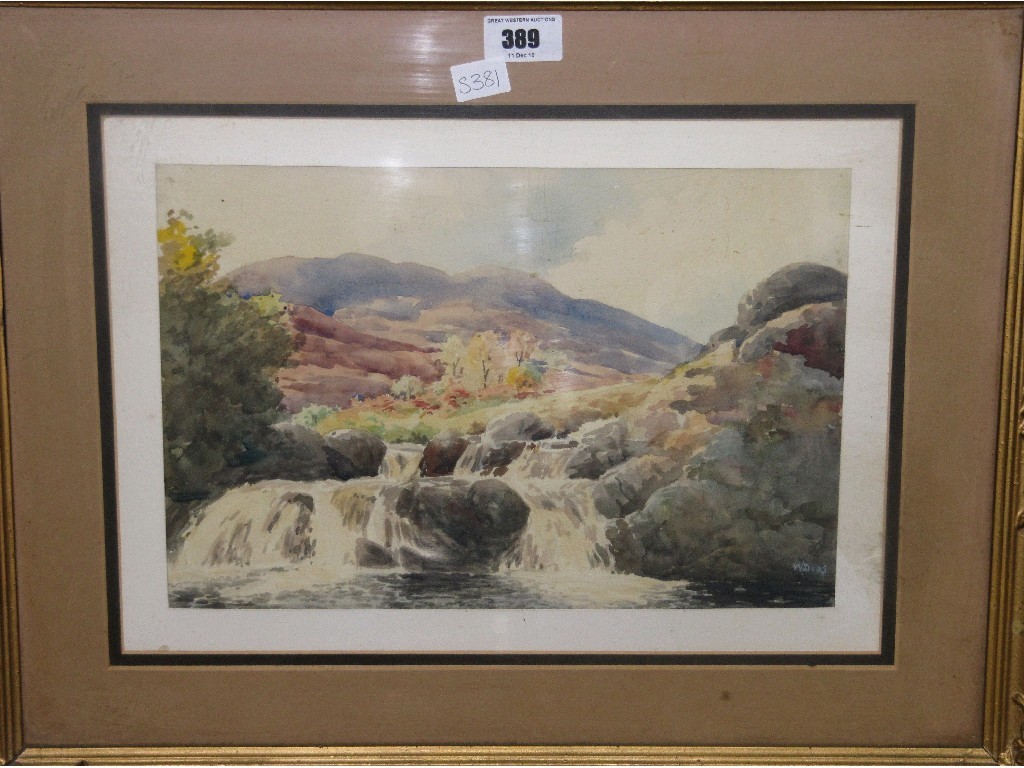 Appraisal: Watercolour landscape with a waterfall signed W Diaz