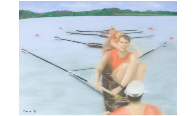 Appraisal: Pastel by Karen Kendall Canoeing Scene by inches