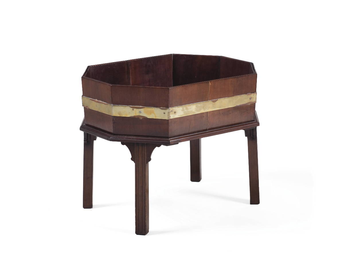 Appraisal: GEORGIAN BRASS-BOUND MAHOGANY OCTAGONAL WINE COOLER Now raised on a