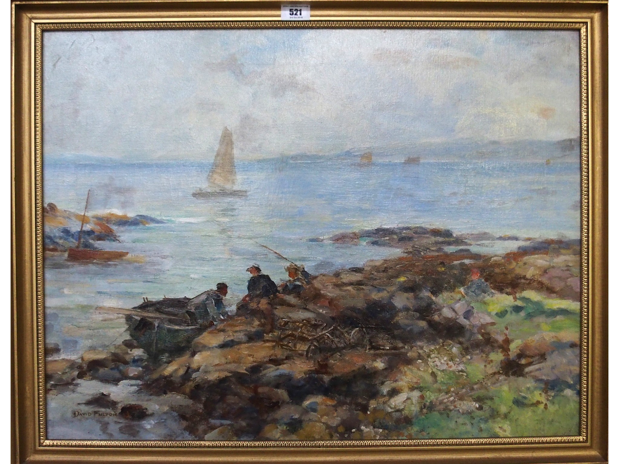 Appraisal: DAVID FULTON Fishermen with creels signed oil on canvas